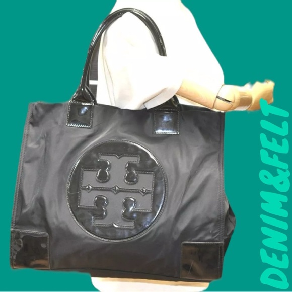 TORY BURCH Black Vintage Ella Nylon Enamel Shoulder Tote Bag/ Shoulder Bag 🖤🖤 - Picture 12 of 16